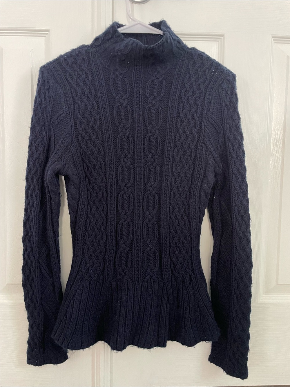 Lauren Ralph Lauren Navy Cable-Knit Peplum Turtleneck Sweater